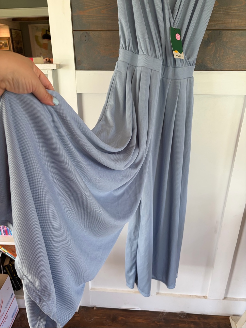 NWT Halara Neck Short Sleeve Pocket Wide Leg Flowy Waffle Jumpsuit Med Petite - Picture 3 of 7
